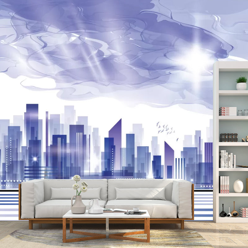 Purple Skyscrapers Wall Mural Decal Moisture-Resistant Wall Covering for Accent Wall Clearhalo 'Wall Decor' 'Wall Mural' 1048523