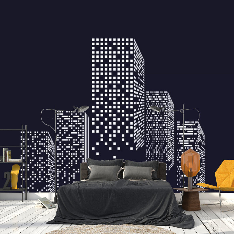 Illustration Urban Constructions Mural Wallpaper Full Size Wall Art for Meeting Room, Custom-Printed Clearhalo 'Wall Decor' 'Wall Mural' 1048527