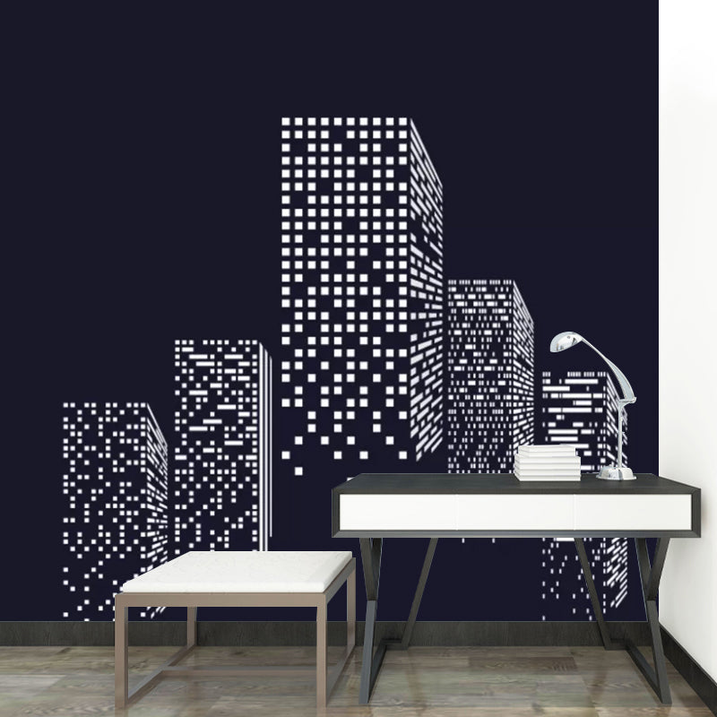 Illustration Urban Constructions Mural Wallpaper Full Size Wall Art for Meeting Room, Custom-Printed Clearhalo 'Wall Decor' 'Wall Mural' 1048528