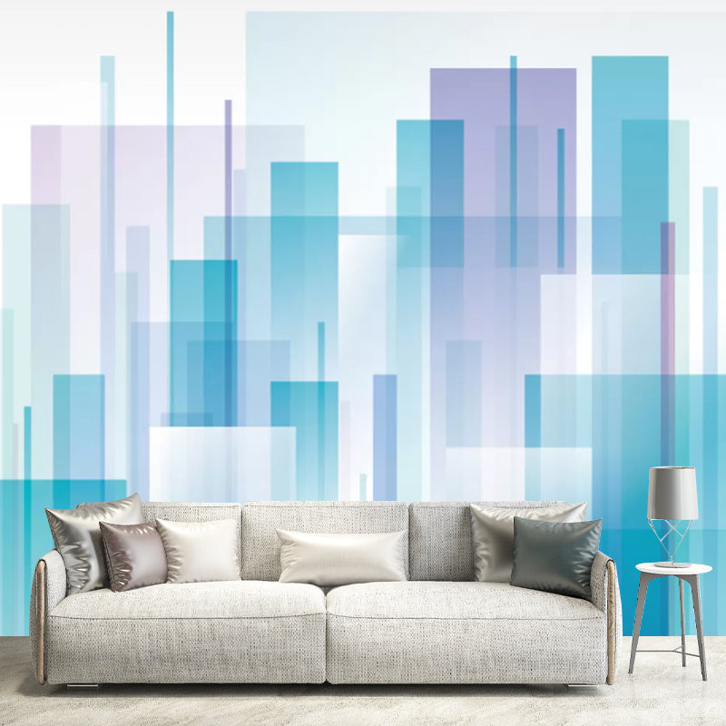 Modern City Buildings Wall Art for Office Room, Personalized Size Mural Wallpaper in Blue and Purple Clearhalo 'Wall Decor' 'Wall Mural' 1048536