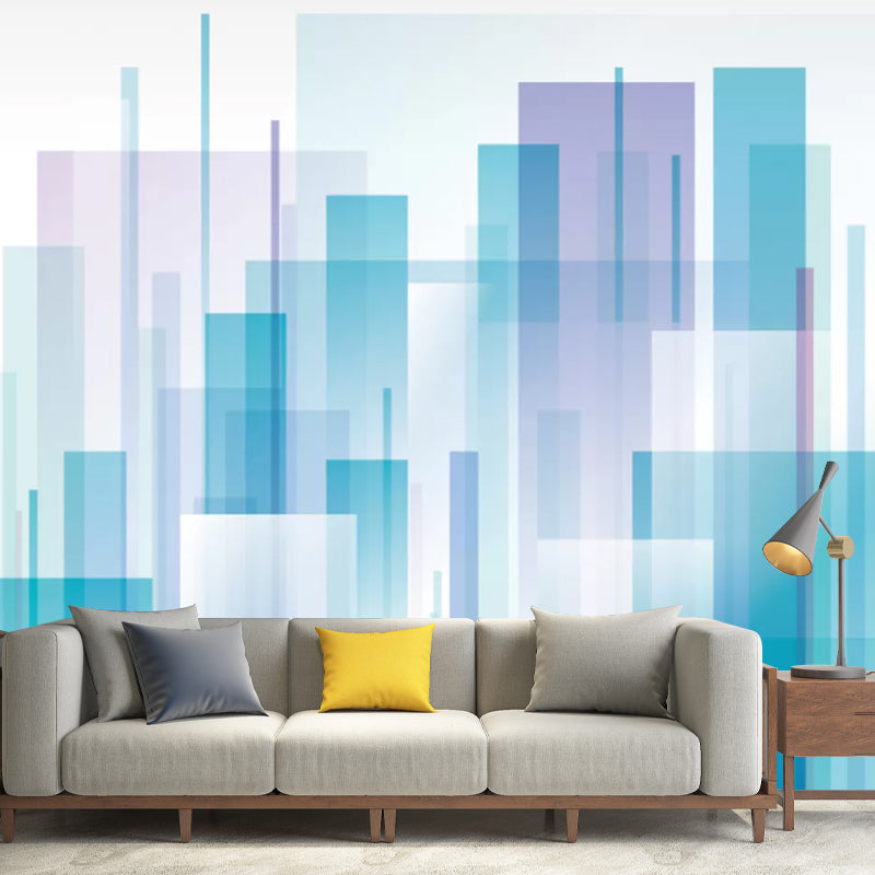 Modern City Buildings Wall Art for Office Room, Personalized Size Mural Wallpaper in Blue and Purple Clearhalo 'Wall Decor' 'Wall Mural' 1048537