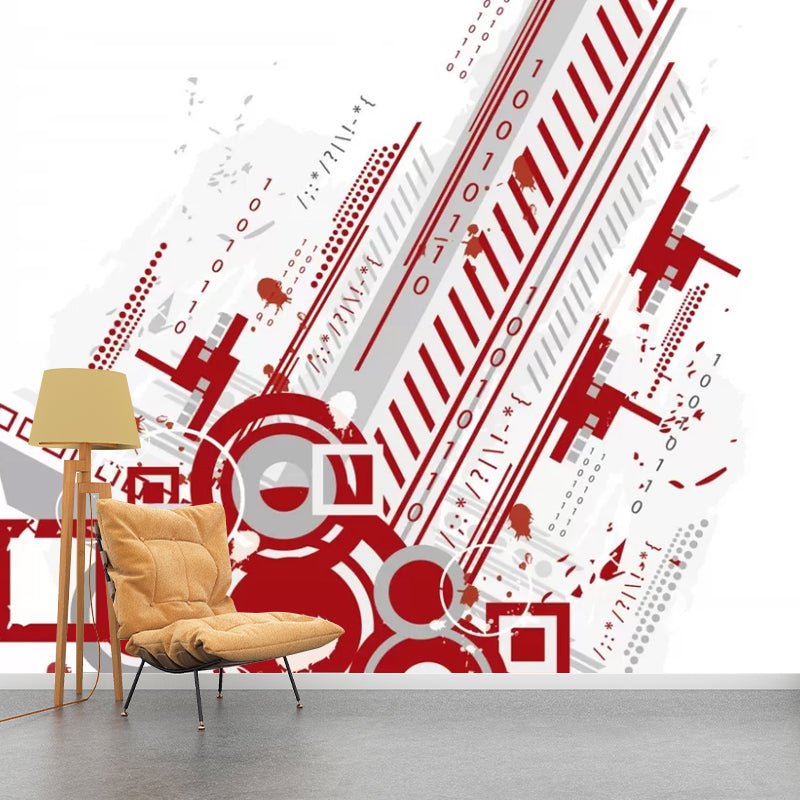 Red Nordic Wall Mural Decal Extra Large City Scenery Wall Covering for Meeting Room Decor Red Clearhalo 'Wall Decor' 'Wall Mural' 1048573