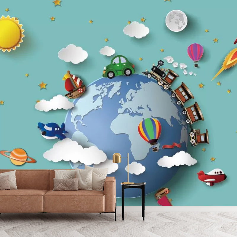 Illustration Cartoon Planet Wall Covering Full Size Wall Mural Decal for Kid, Made to Measure Clearhalo 'Wall Decor' 'Wall Mural' 1048615