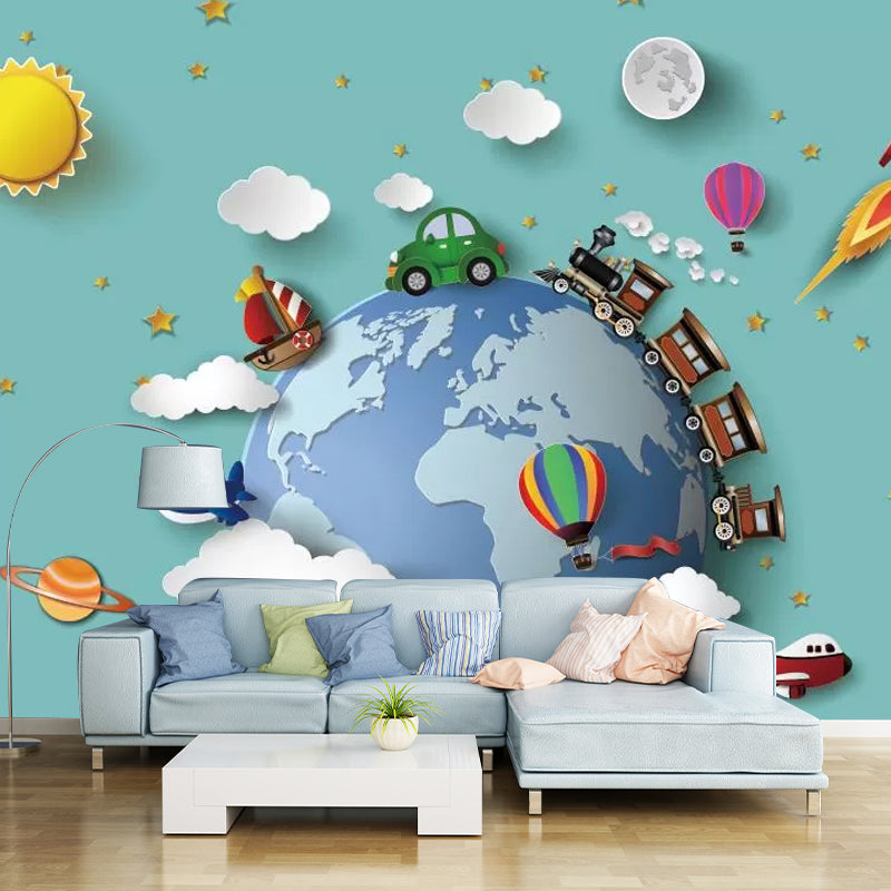 Illustration Cartoon Planet Wall Covering Full Size Wall Mural Decal for Kid, Made to Measure Clearhalo 'Wall Decor' 'Wall Mural' 1048616