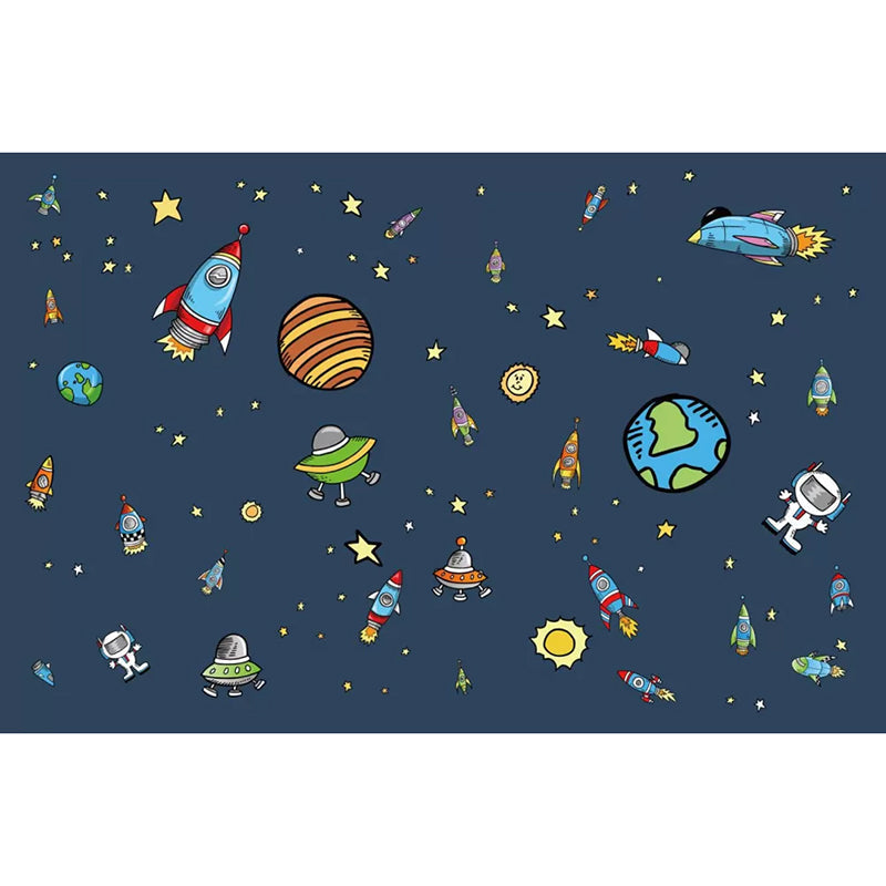 Enormous Illustration Nordic Mural Wallpaper for Kid's Bedroom with Cartoon Deep Space Design in Dark Blue Clearhalo 'Wall Decor' 'Wall Mural' 1048632