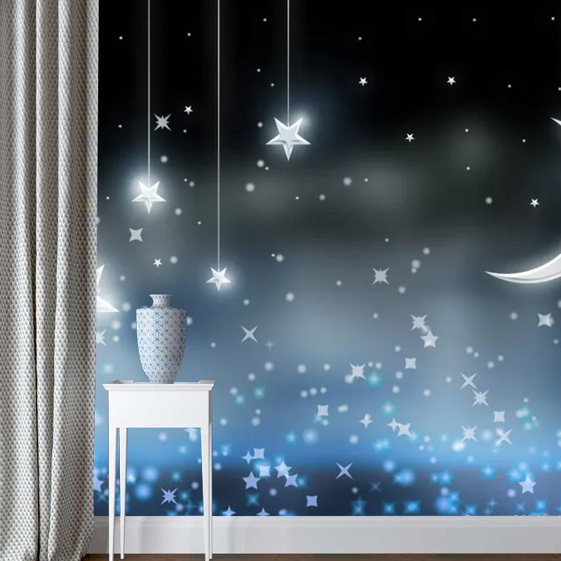 Decorative Stars and Moon Mural Non-Woven Fabric Simplicity Wall Art for Children's Bedroom Clearhalo 'Wall Decor' 'Wall Mural' 1048643