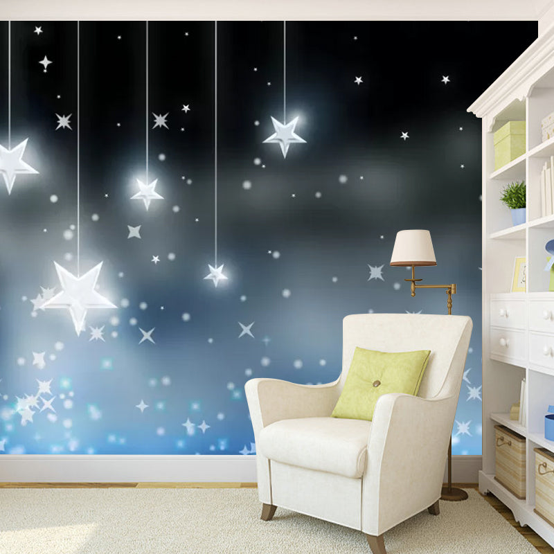 Decorative Stars and Moon Mural Non-Woven Fabric Simplicity Wall Art for Children's Bedroom Clearhalo 'Wall Decor' 'Wall Mural' 1048644