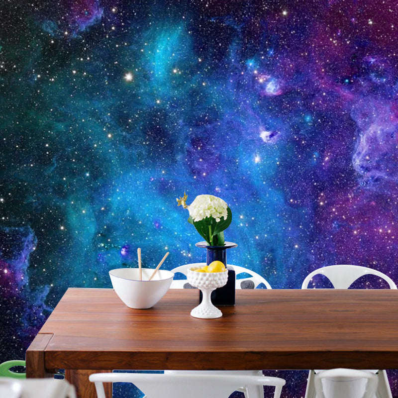 Big Luminous Galaxy Mural Wallpaper in Blue and Purple Non-Woven Fabric Wall Art for Home Decor, Made to Measure Blue-Purple Clearhalo 'Wall Decor' 'Wall Mural' 1048660