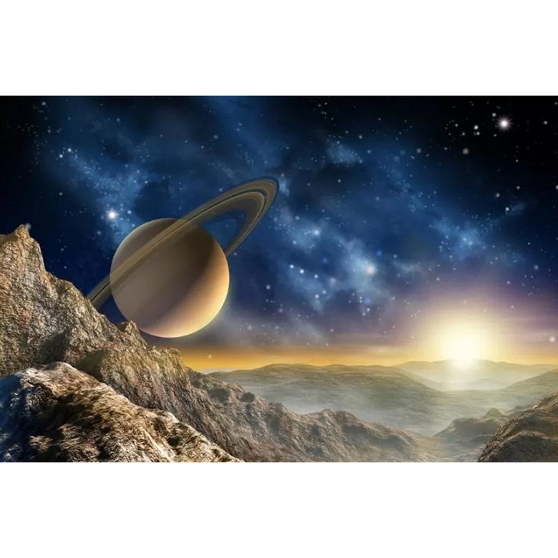 Contemporary Planet and Mountain Mural in Blue and Brown Bedroom Decorative Wall Covering, Custom-Made Clearhalo 'Wall Decor' 'Wall Mural' 1048668