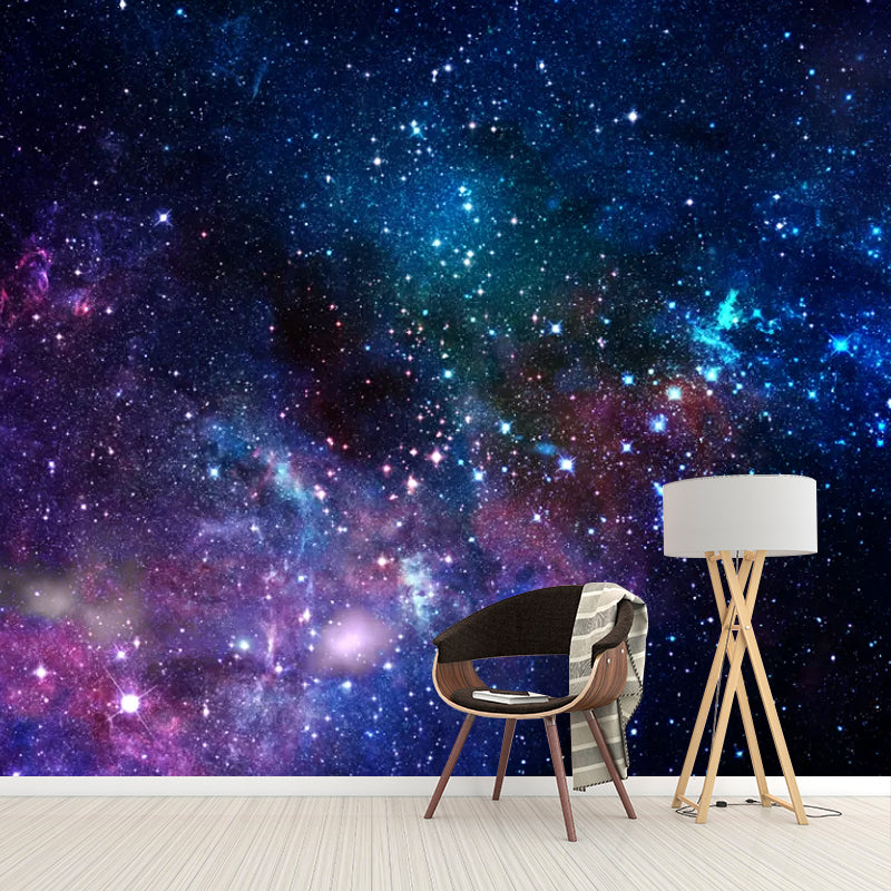 Minimalist Nebula Wall Mural Decal for Bedroom Decoration, Custom-Printed Wall Art in Blue and Purple Blue-Purple Clearhalo 'Wall Decor' 'Wall Mural' 1048680