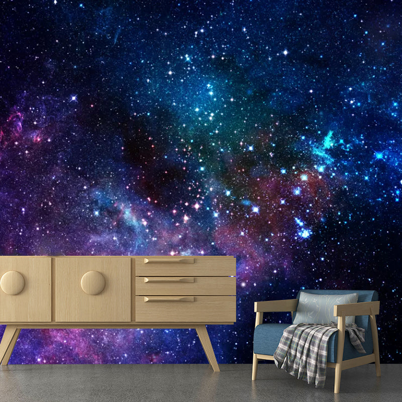 Minimalist Nebula Wall Mural Decal for Bedroom Decoration, Custom-Printed Wall Art in Blue and Purple Clearhalo 'Wall Decor' 'Wall Mural' 1048681