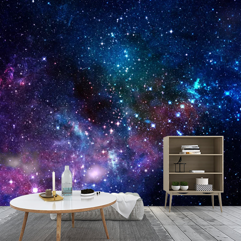 Minimalist Nebula Wall Mural Decal for Bedroom Decoration, Custom-Printed Wall Art in Blue and Purple Clearhalo 'Wall Decor' 'Wall Mural' 1048682