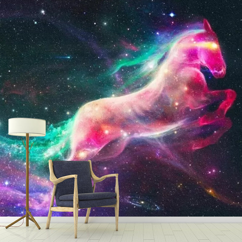 Custom Photography Simple Mural Wallpaper for Living Room Decor with Nebula Design in Red and Green Clearhalo 'Wall Decor' 'Wall Mural' 1048692