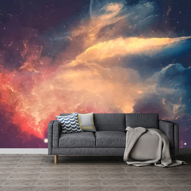 Extra Large Minimalist Wall Mural in Orange and Blue Nebula Wall Art, Custom-Printed Orange-Blue Clearhalo 'Wall Decor' 'Wall Mural' 1048705