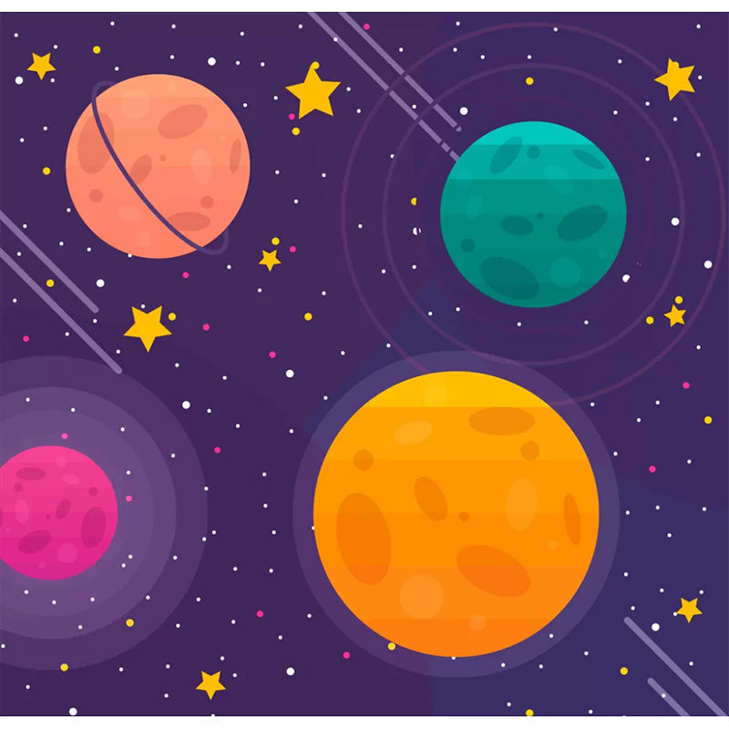 Orange and Purple Simple Mural Custom-Printed Cartoon Planet Wall Covering for Children Clearhalo 'Wall Decor' 'Wall Mural' 1048713