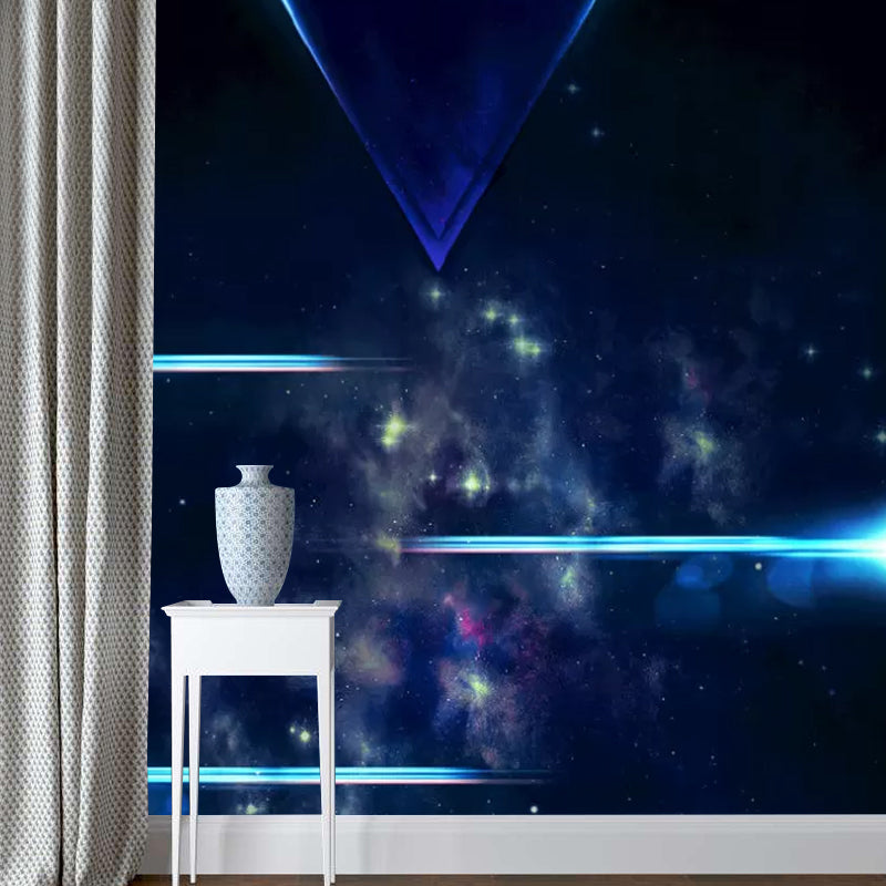 Blue Nebula and Lighting Mural Wallpaper Moisture-Resistant Wall Art for Bedroom Decor Clearhalo 'Wall Decor' 'Wall Mural' 1048751