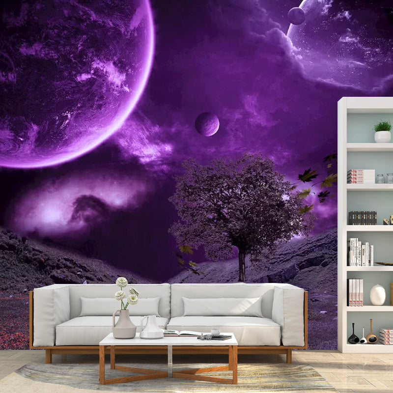 Planet and Desert Mural Wallpaper Contemporary Wall Covering in Purple, Custom Size Available Clearhalo 'Wall Decor' 'Wall Mural' 1048806