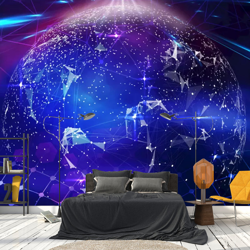 Luminous Planet Wall Mural for Home Decoration, Blue and Purple, Personalized Size Available Clearhalo 'Wall Decor' 'Wall Mural' 1048810