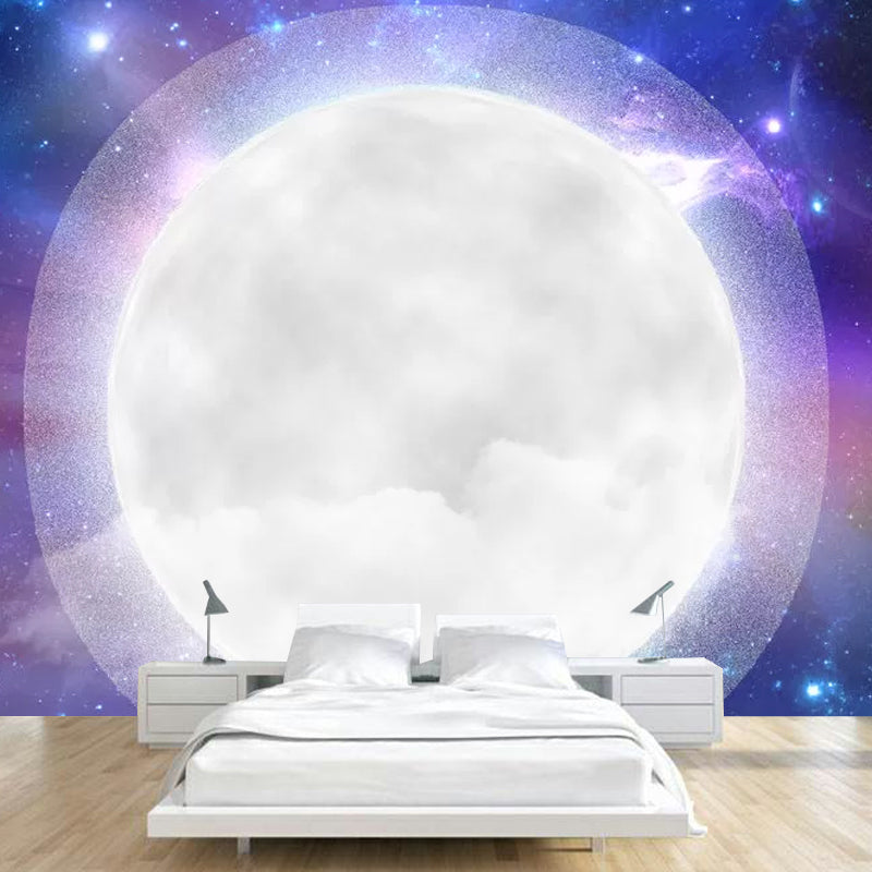 Purple and Blue Moon Mural Wallpaper Water-Resistant Wall Art for Theme Restaurant Decor Blue-Purple Clearhalo 'Wall Decor' 'Wall Mural' 1048827