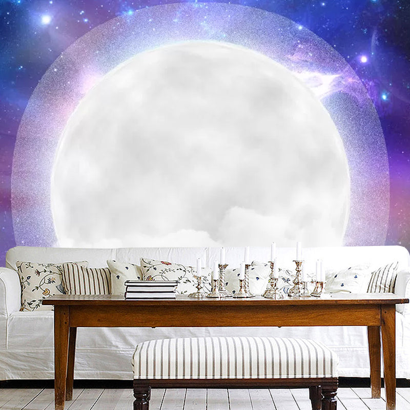 Purple and Blue Moon Mural Wallpaper Water-Resistant Wall Art for Theme Restaurant Decor Clearhalo 'Wall Decor' 'Wall Mural' 1048829