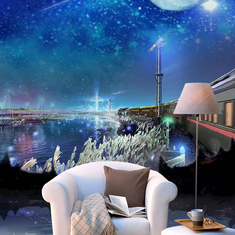 Photo Nebula and Moon Mural Extra Large Wall Covering for Bedroom Decoration, Made to Measure Clearhalo 'Wall Decor' 'Wall Mural' 1048834