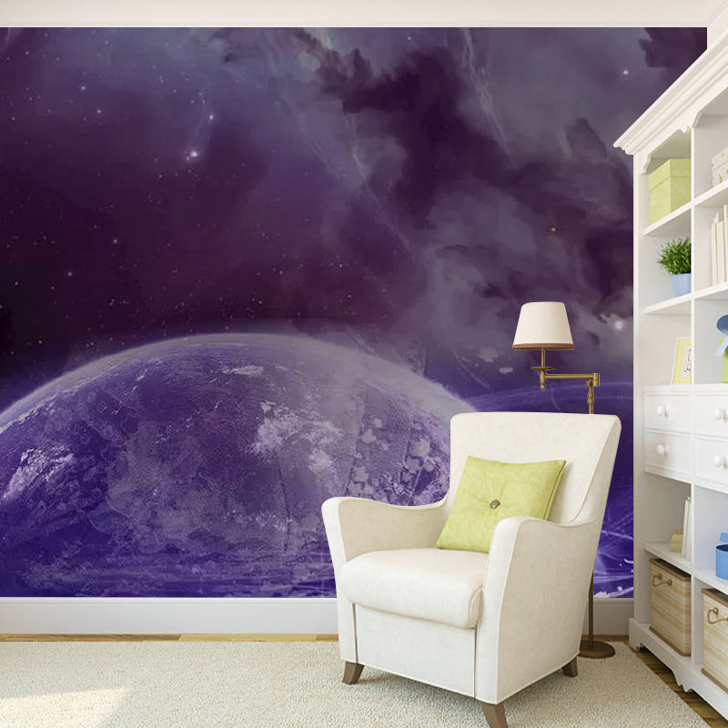 Modern Deep Space Mural Wallpaper for Ceiling, Custom-Made Wall Decor in Soft Purple Clearhalo 'Wall Decor' 'Wall Mural' 1048839