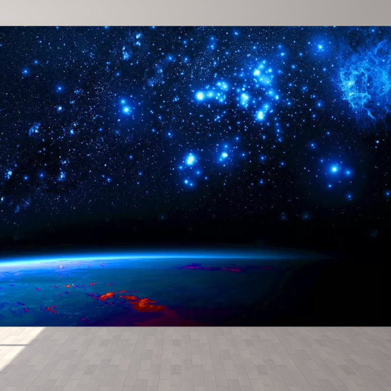 Big Outer Space Wall Mural for Accent Wall Nebula Wall Art in Blue, Stain-Resistant Blue Clearhalo 'Wall Decor' 'Wall Mural' 1048842