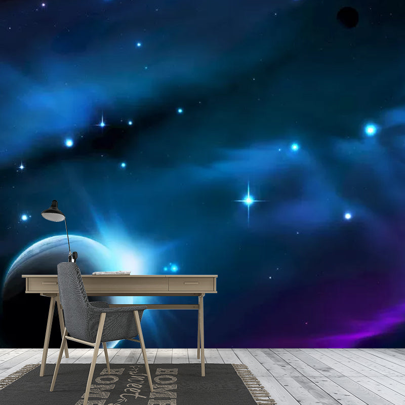 Large Contemporary Wall Mural Decal in Blue and Purple Outer Space Wall Art, Made to Measure Clearhalo 'Wall Decor' 'Wall Mural' 1048873