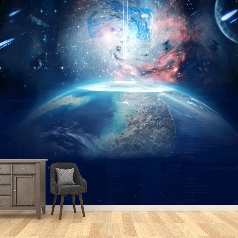 Dark Blue Minimalist Wall Mural Custom Size Planet Wall Covering for Accent Wall Clearhalo 'Wall Decor' 'Wall Mural' 1048877