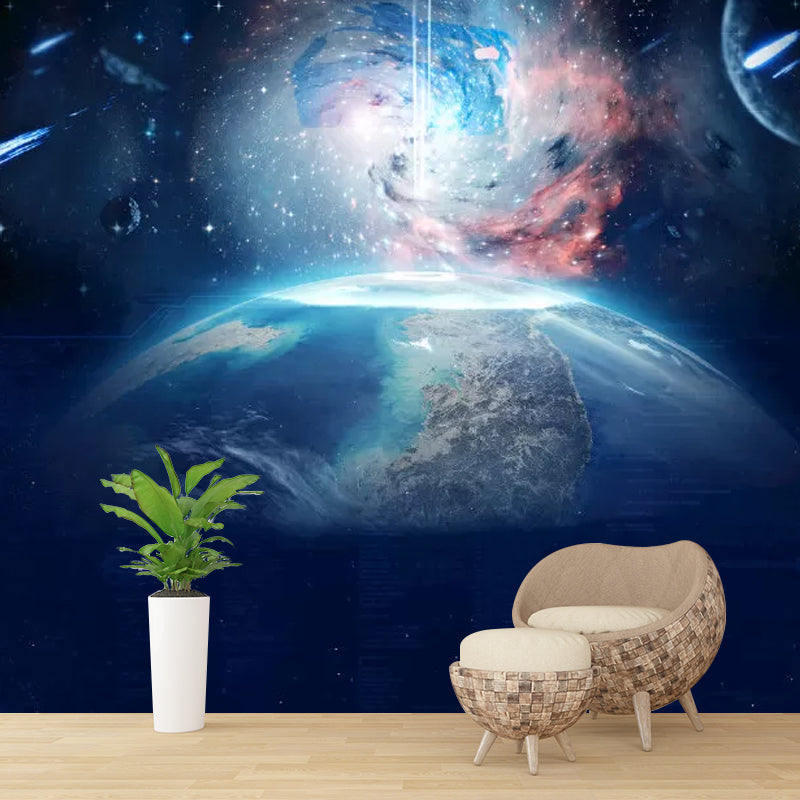 Dark Blue Minimalist Wall Mural Custom Size Planet Wall Covering for Accent Wall Clearhalo 'Wall Decor' 'Wall Mural' 1048878