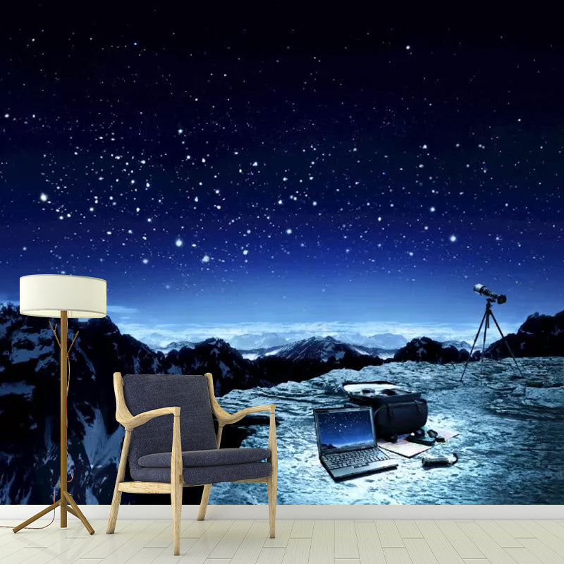 Water-Resistant Galaxy and Mountain Mural Custom-Made Contemporary Wall Covering for Home Decoration Blue Clearhalo 'Wall Decor' 'Wall Mural' 1048885