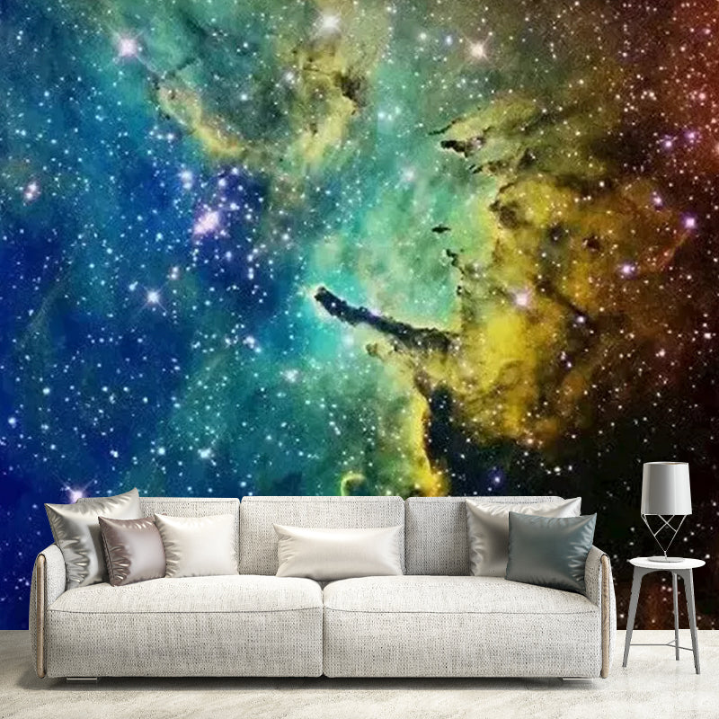 Modernism Galaxy Mural Wallpaper for Ceiling, Personalized Size Wall Decor in Yellow and Green Yellow-Green Clearhalo 'Wall Decor' 'Wall Mural' 1048923