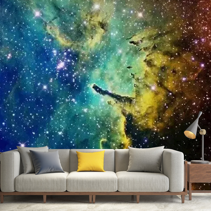 Modernism Galaxy Mural Wallpaper for Ceiling, Personalized Size Wall Decor in Yellow and Green Clearhalo 'Wall Decor' 'Wall Mural' 1048924