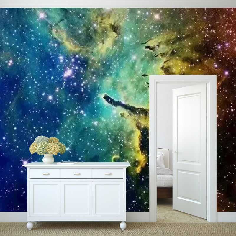 Modernism Galaxy Mural Wallpaper for Ceiling, Personalized Size Wall Decor in Yellow and Green Clearhalo 'Wall Decor' 'Wall Mural' 1048925