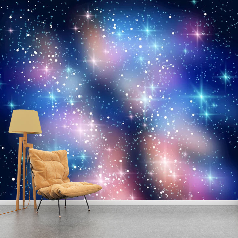 Big Photo Nordic Mural Wallpaper for Ceiling Decoration with Galaxy Design in Orange and Blue Orange-Blue Clearhalo 'Wall Decor' 'Wall Mural' 1048966