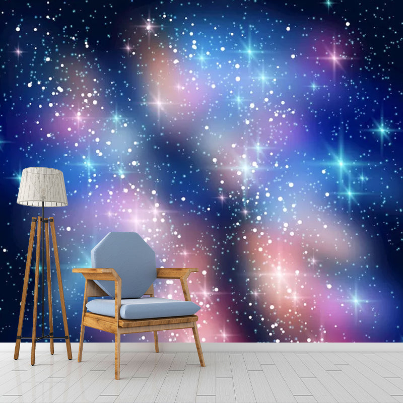 Big Photo Nordic Mural Wallpaper for Ceiling Decoration with Galaxy Design in Orange and Blue Clearhalo 'Wall Decor' 'Wall Mural' 1048968