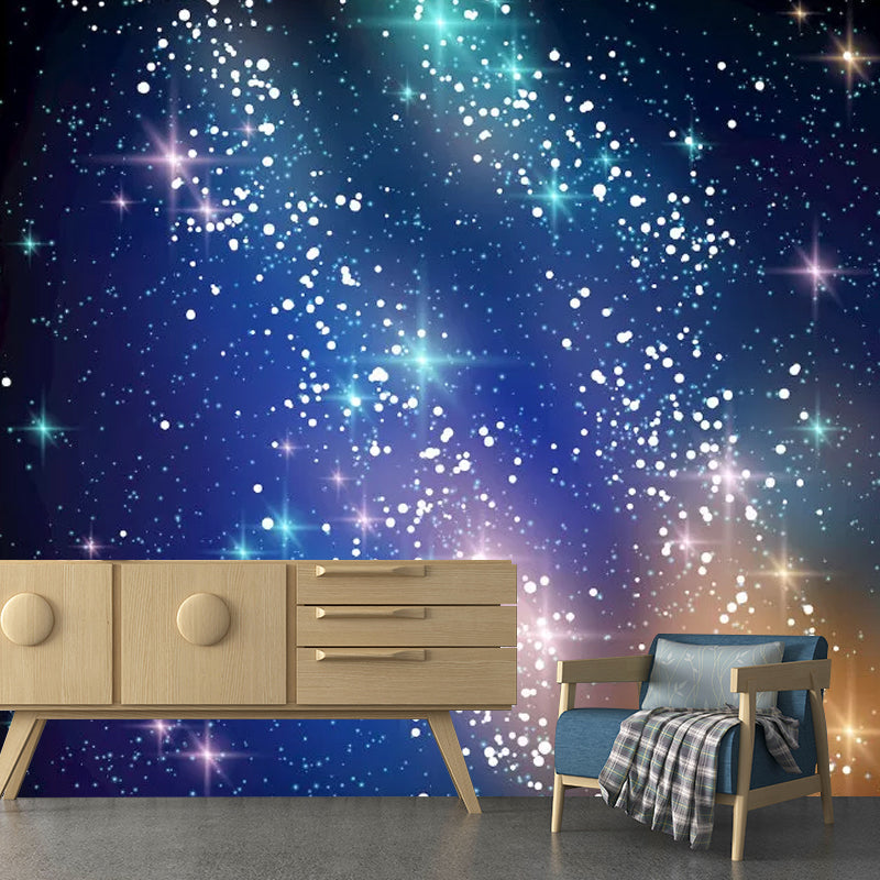 Custom Photo Nebula Wall Mural for Home Decoration in Blue and Yellow, Custom Size Available Clearhalo 'Wall Decor' 'Wall Mural' 1048972