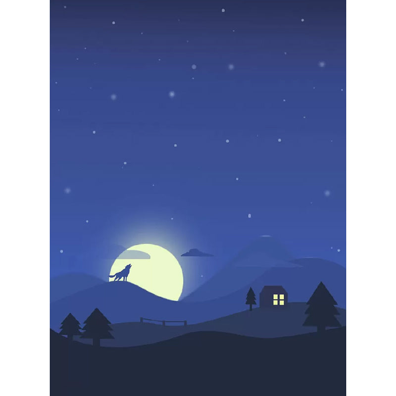 Blue Mountain and Moon Mural Wallpaper Moisture-Resistant Wall Art for Kid's Bedroom Clearhalo 'Wall Decor' 'Wall Mural' 1049004