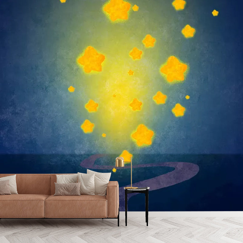 Illustration Stars and River Mural Extra Large Wall Art for Children, Personalized Size Available Clearhalo 'Wall Decor' 'Wall Mural' 1049007