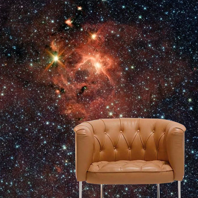 Nordic Galaxy Mural Wallpaper in Orange and Black Theme Restaurant Decorative Wall Art, Custom-Made Clearhalo 'Wall Decor' 'Wall Mural' 1049049