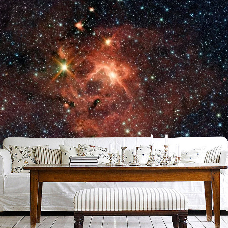 Nordic Galaxy Mural Wallpaper in Orange and Black Theme Restaurant Decorative Wall Art, Custom-Made Clearhalo 'Wall Decor' 'Wall Mural' 1049050