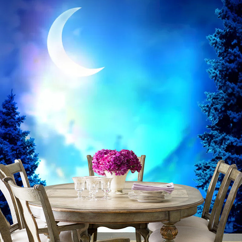 Illustration Moon and Sea Mural Wallpaper Full Size Wall Decor for Bedroom, Made to Measure Clearhalo 'Wall Decor' 'Wall Mural' 1049059