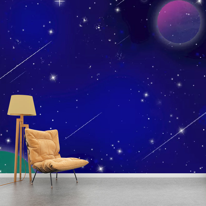 Nordic Deep Space Mural Wallpaper for Ceiling Decor, Custom-Printed Wall Covering in Blue Clearhalo 'Wall Decor' 'Wall Mural' 1049070