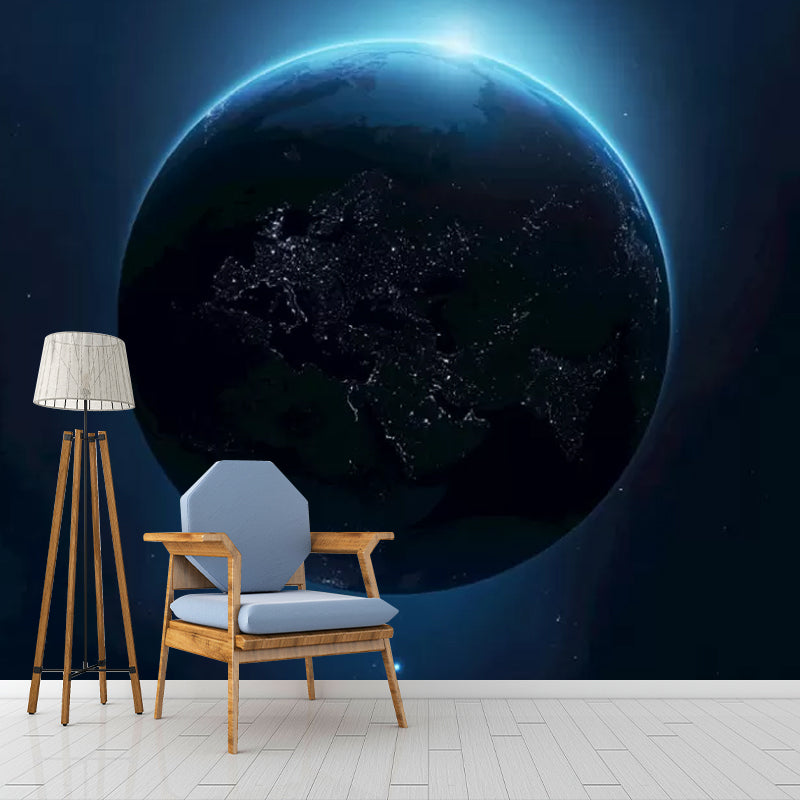 Big Planet Wall Mural Decal for Home Decoration Outer Space Wall Art in Blue, Stain-Resistant Clearhalo 'Wall Decor' 'Wall Mural' 1049077