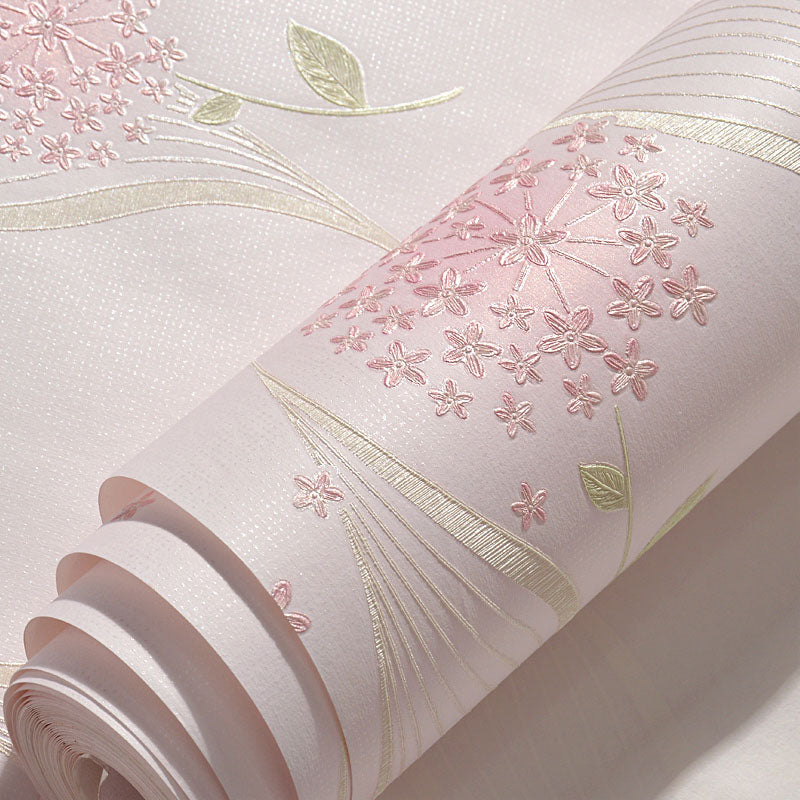 Simple Dandelion Wall Covering Strain-Resistant Wallpaper Roll for Children's Bedroom, Peel and Stick Light Pink Clearhalo 'Wall Decor' 'Wallpaper' 1049216