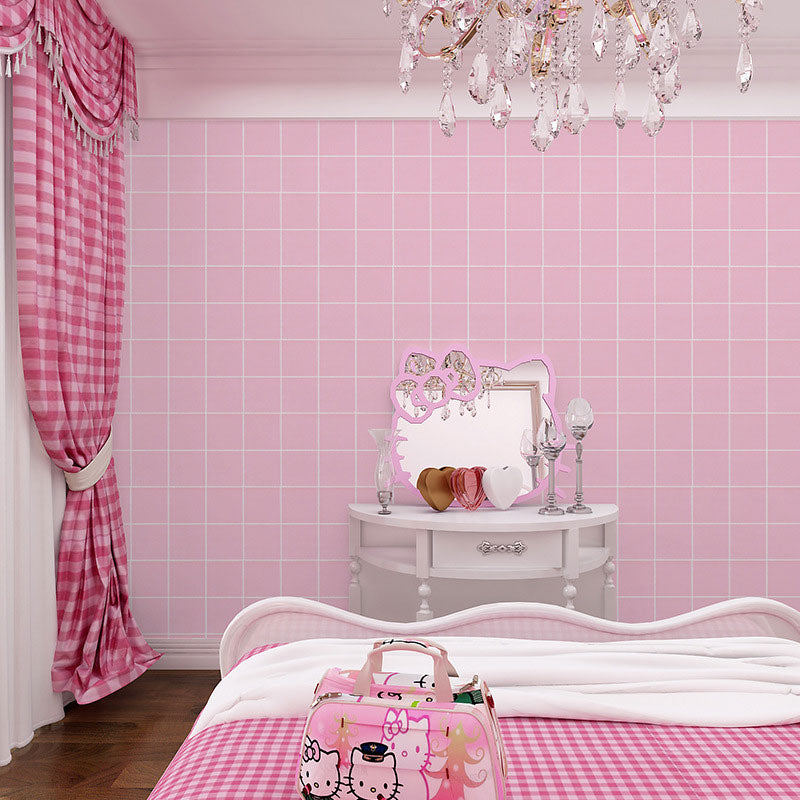 Water-Resistant Chequer Wall Decor Plaster Modern Wallpaper Roll for Girl's Bedroom, Peel and Stick Pink Clearhalo 'Wall Decor' 'Wallpaper' 1049234