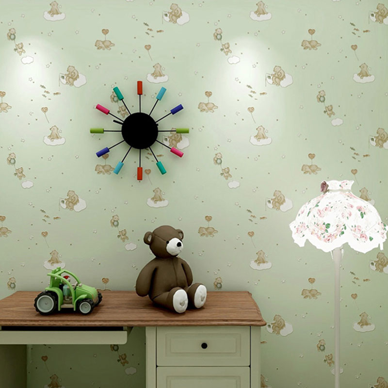 Simplicity Cartoon Bear Wallpaper in Soft Color Children's Bedroom Wall Decor, 31'L x 20.5