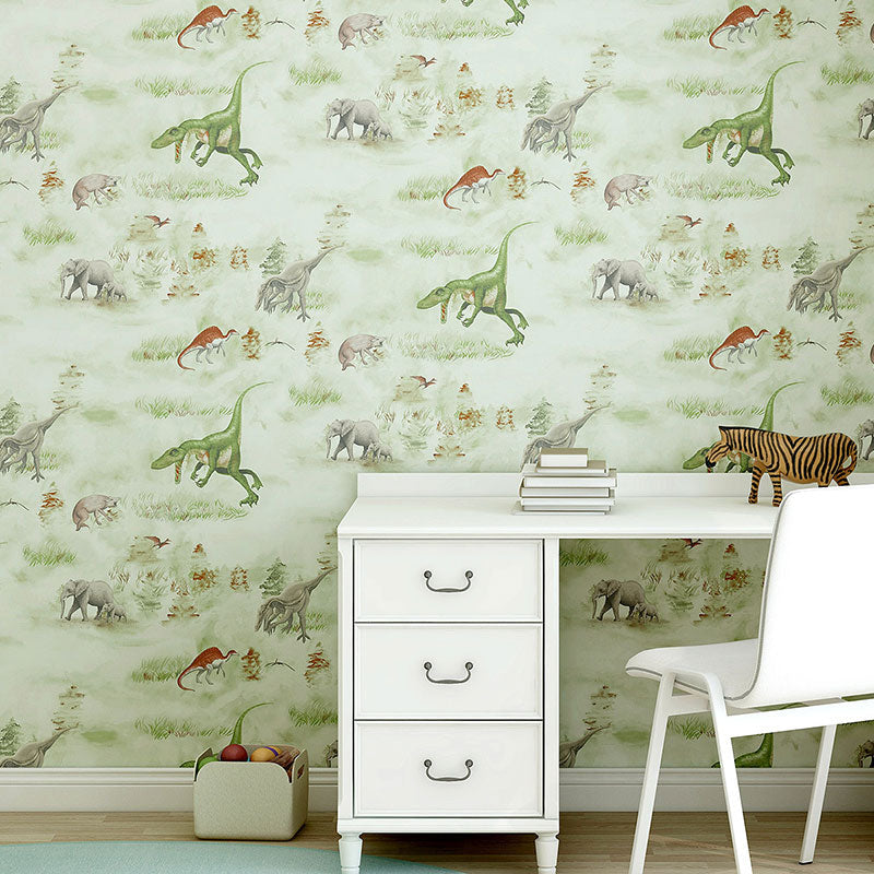 Neutral Color Dinosaur Wall Decor Moisture-Resistant Wallpaper Roll for Kid's Bedroom Clearhalo 'Wall Decor' 'Wallpaper' 1049337