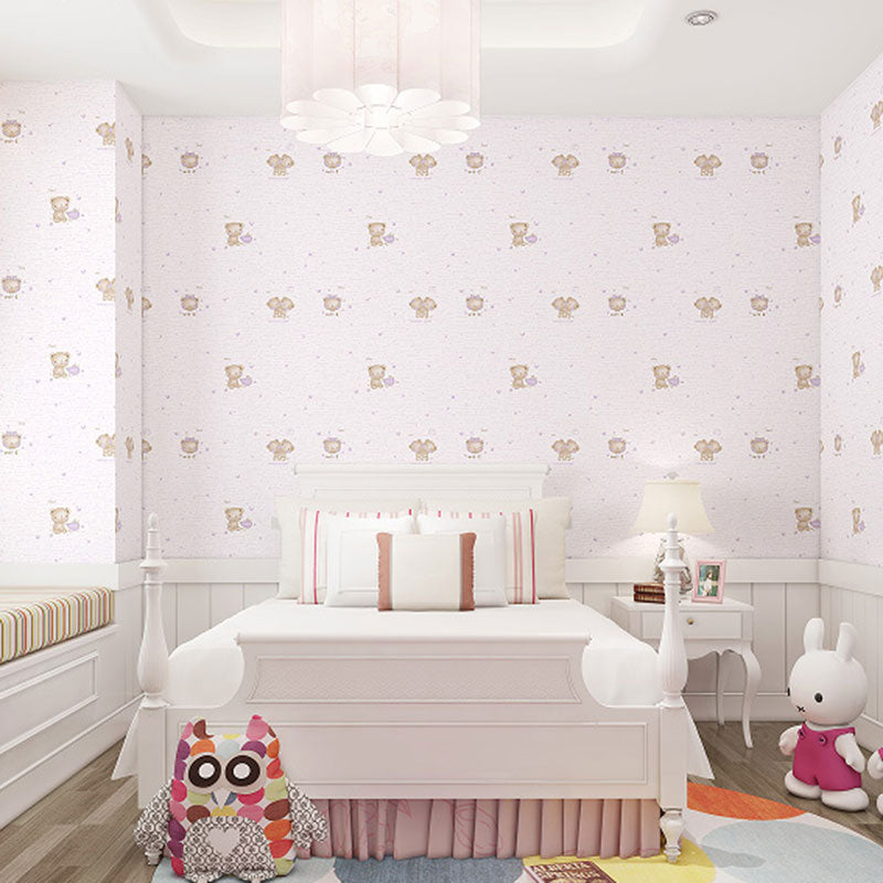 Soft Color Minimalist Wallpaper Cartoon Bear Wall Covering for Kid's Bedroom, 31' by 20.5