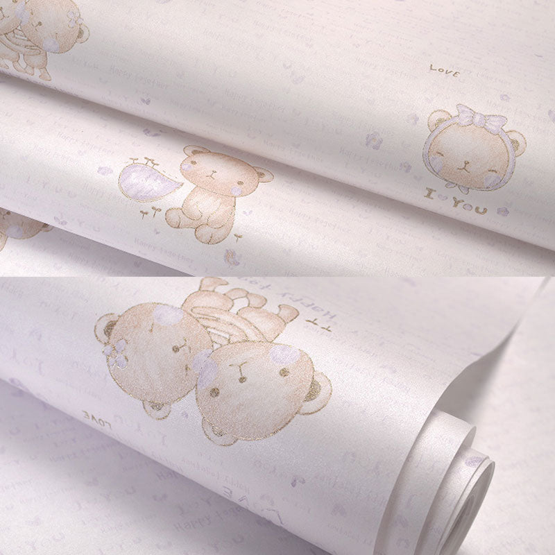 Soft Color Minimalist Wallpaper Cartoon Bear Wall Covering for Kid's Bedroom, 31' by 20.5